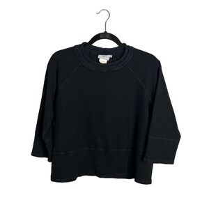 Hot Cotton Marc Ware Black Crop 3/4 Sleeve Top Boxy Lagenlook Small